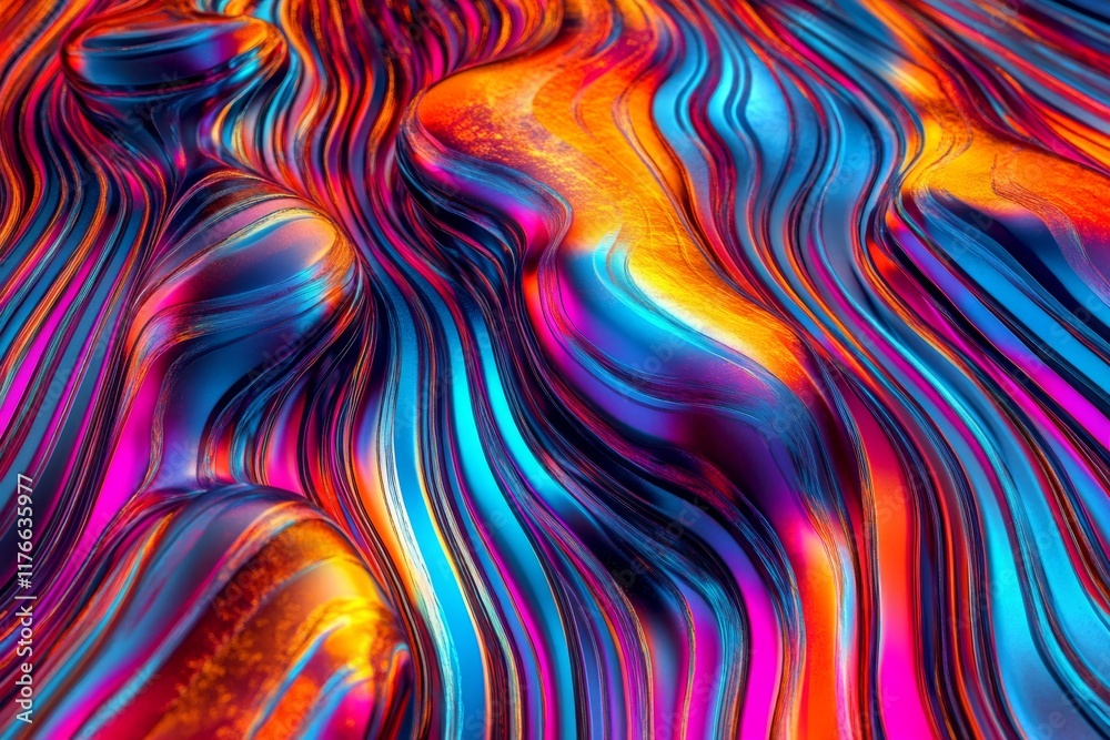 Fototapeta premium Neon Wave Pattern with Vibrant Light Trails on a Dark Background