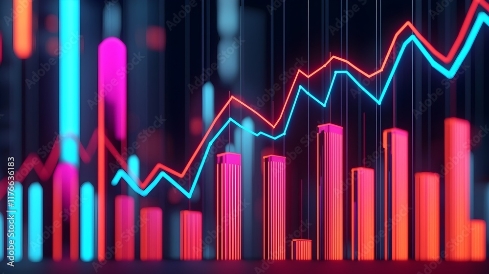 Fototapeta premium Colorful Financial Graph with Trend Lines and Bar Charts Visualization