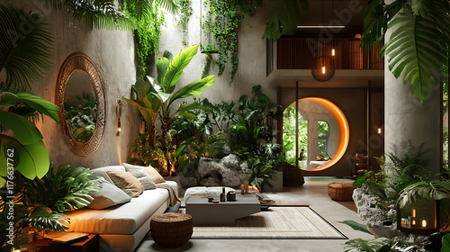plants artistically arranged with vivid details in a lush environment 