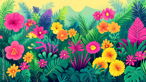 plants in full bloom arranged naturally in a tropical landscape 