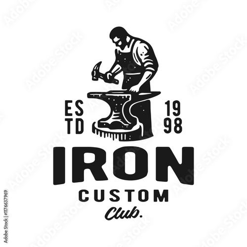 iron work hand drawn vintage logo design vector template illustration