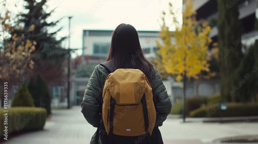 custom made wallpaper toronto digitalBack view of a college student walking with a backpack in campus