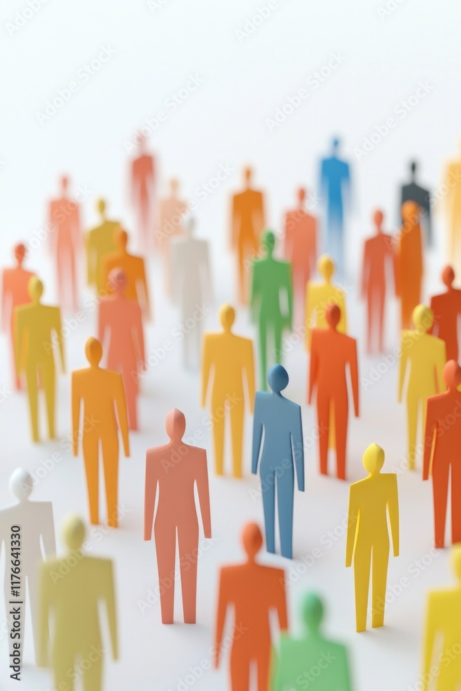 A group of colored paper figures of people, on a light background, minimalistic style