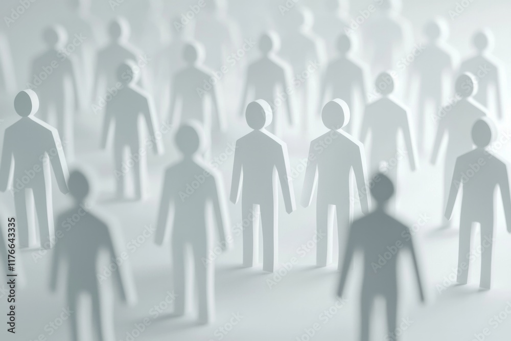 A group of white paper figures of people, on a light background, minimalistic style A group of white paper figures of people, on a light background, minimalistic style