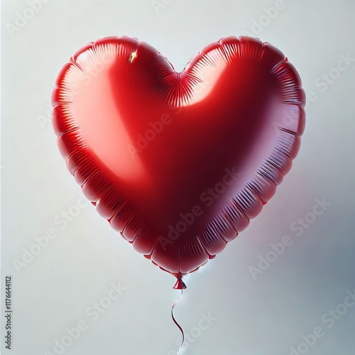 A red heart-shaped balloon floating on white background with a shiny and romantic design for a valentine day, symbolizing love, passion, and joy photo