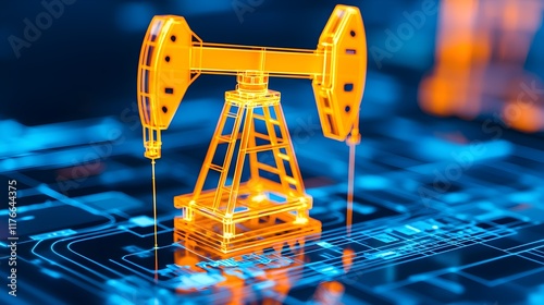 Digital Oil Pump Jack on a Futuristic Background with Technology Design photo