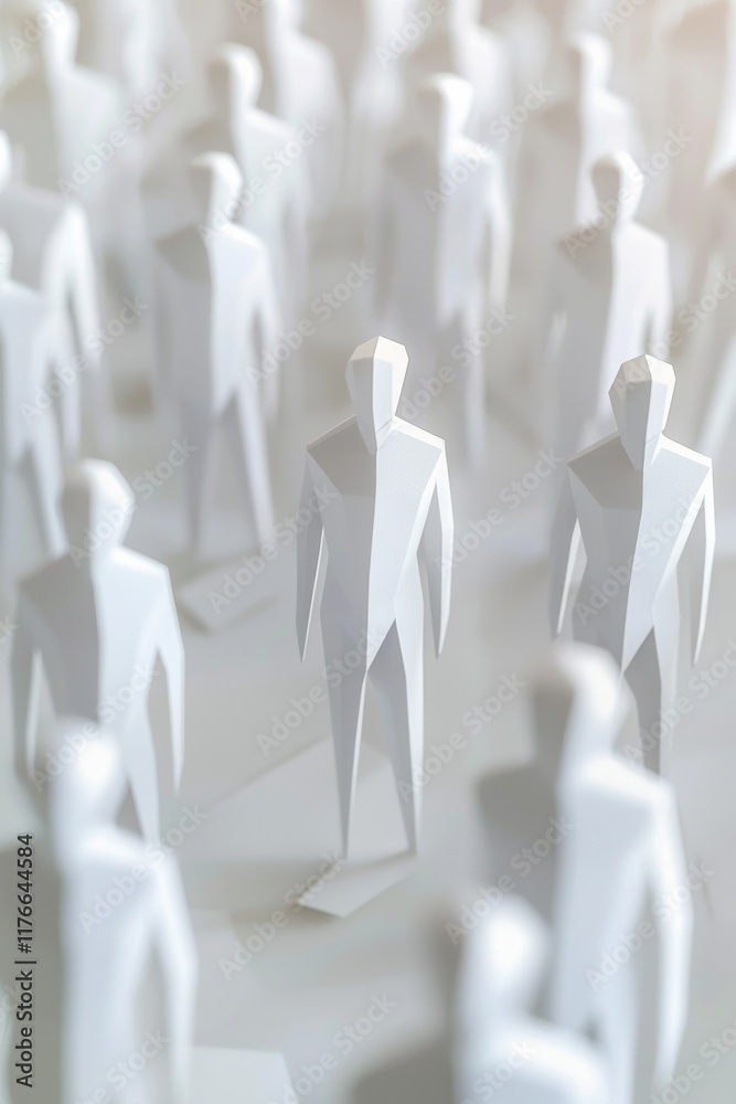 Obraz premium A group of white paper figures of people, on a light background, minimalistic style