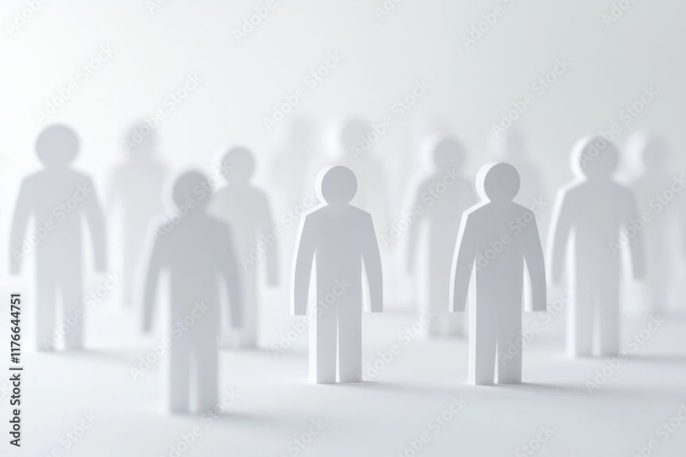 A group of white paper figures of people, on a light background, minimalistic style A group of white paper figures of people, on a light background, minimalistic style