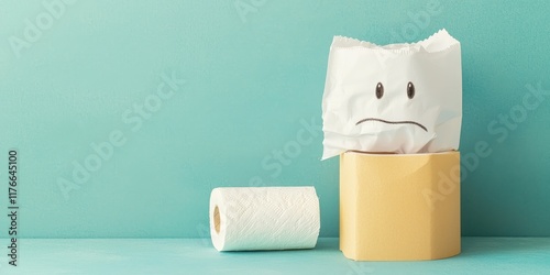 Toilet paper and sickness managing health issues at home indoor conceptual minimalist viewpoint