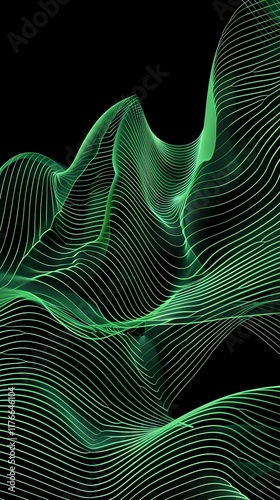 Digital technology green and black flowing lines poster background