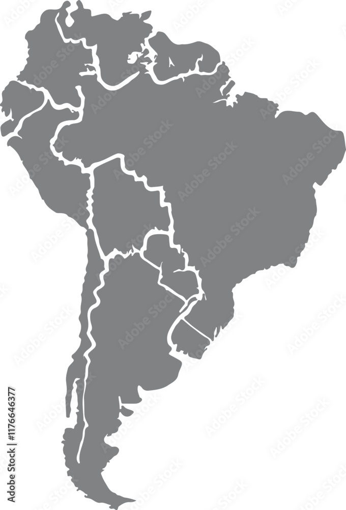 Obraz premium South America gray map silhouette design vector art illustration isolated on transparent background