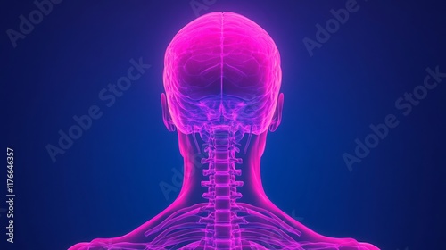 chiropractic and movement concept. Stylized illustration of a human skull and spine in vibrant colors.