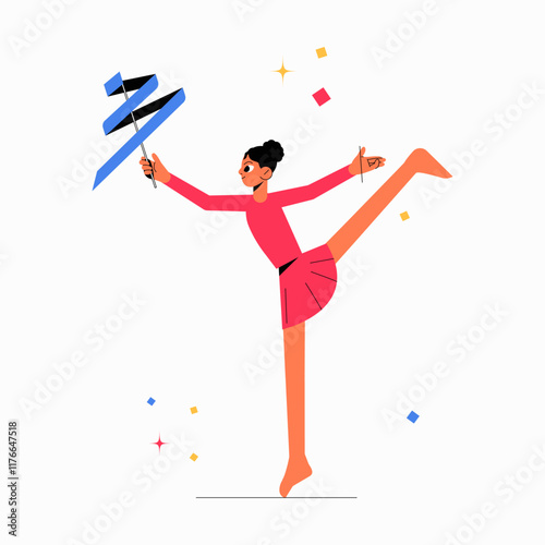 Female dancer in flat vector illustration symbolizing dance, grace, and celebration, isolated on white background