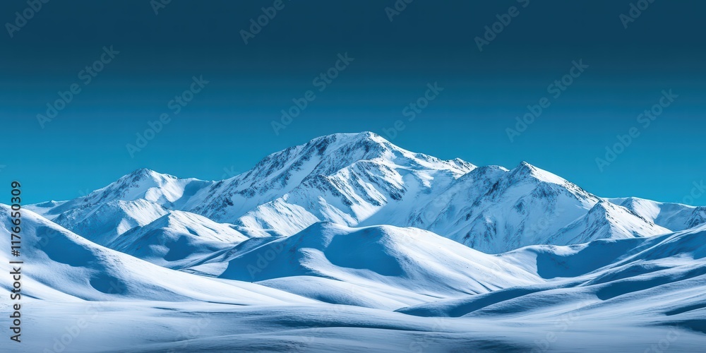 Fototapeta premium Majestic Snow-Covered Mountains Under Clear Blue Sky Landscape