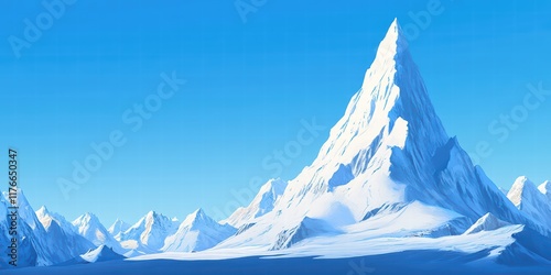 Majestic Snow-Capped Mountain Peak Against Clear Blue Sky
