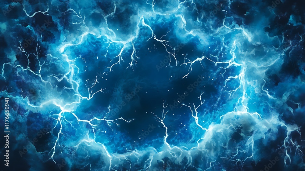 Naklejka premium Abstract Blue Lightning Storm Celestial Art