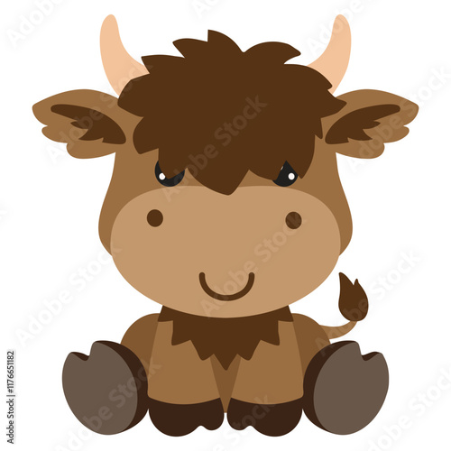 Cute sitting  Highland baby cow vector cartoon illustration