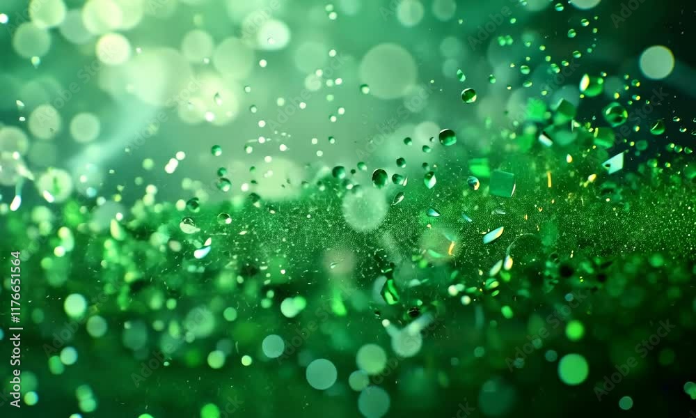 Abstract green bokeh with shimmering light and droplets Abstract green bokeh with shimmering light and droplets