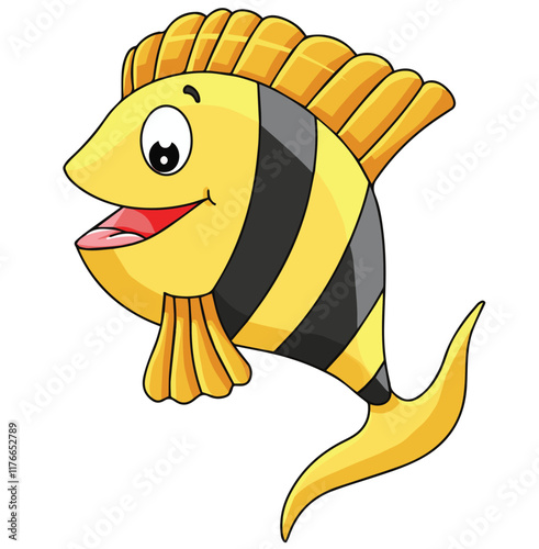 Cute cartoon hand drawn vector funny fish illustration.