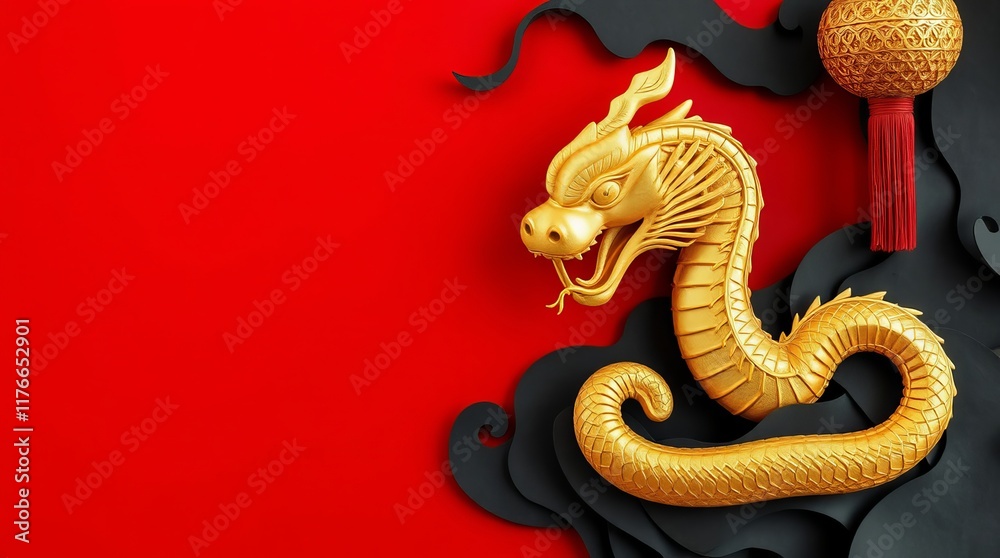 Obraz premium Chinese New Year background with red background and snake for Greeting card concept