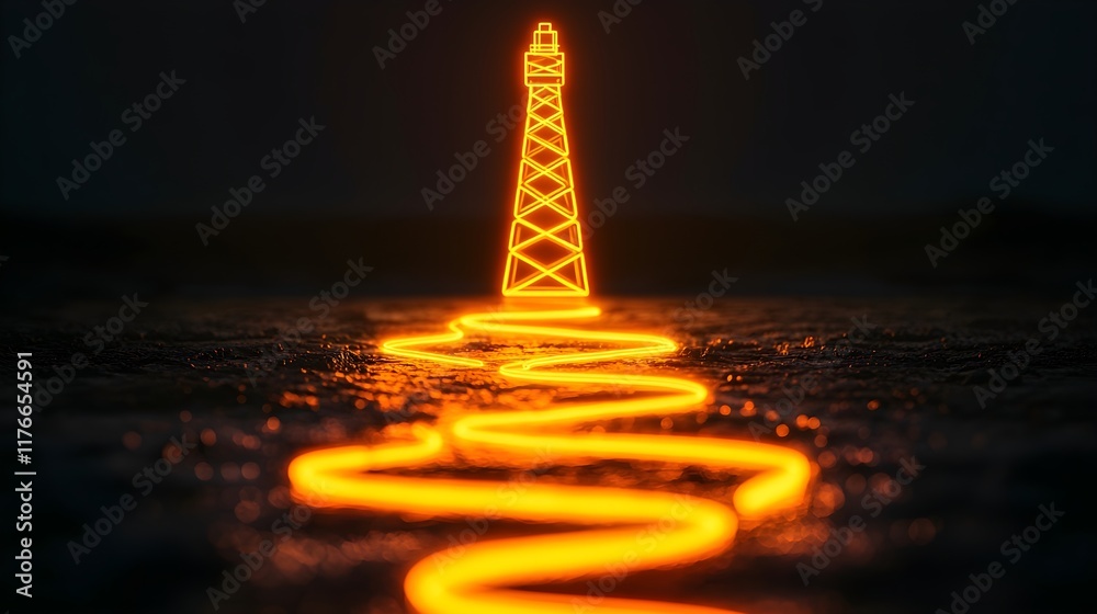Obraz premium Glowing Lighthouse with Winding Light Path in Dark Background