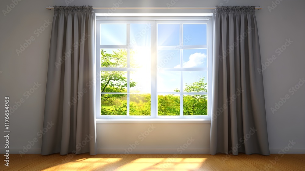 Fototapeta premium Morning sunshine streaming through window home interior natural light peaceful atmosphere