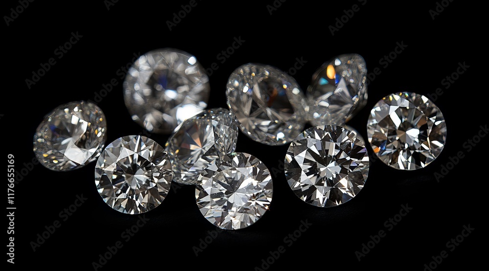 Sparkling diamonds scattered on black background. Sparkling diamonds scattered on black background.