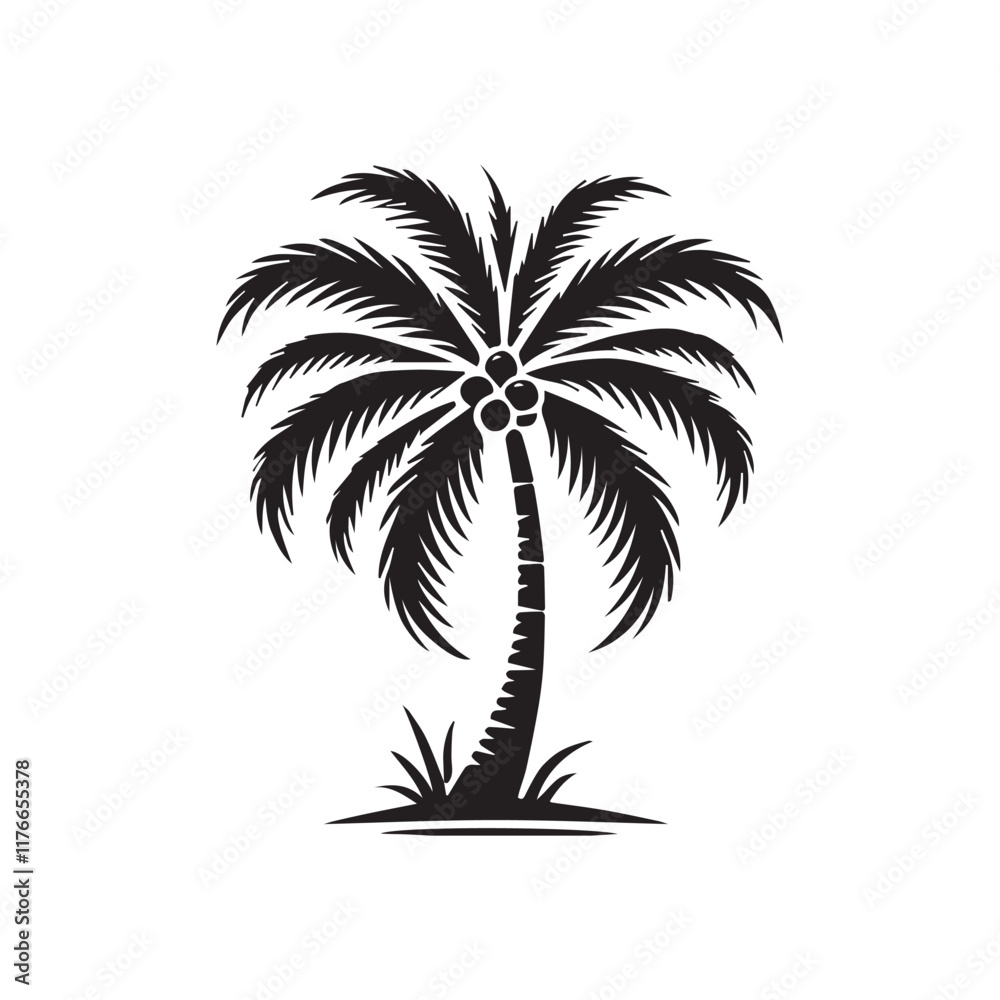 Palm tree silhouette vector design for logo design icon, sea life vibe design Palm tree silhouette vector design for logo design icon, sea life vibe design