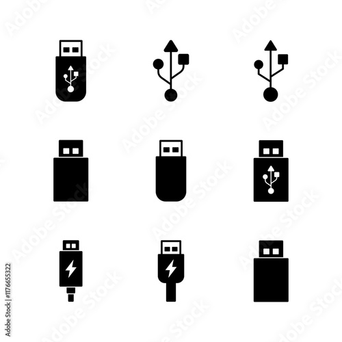 Usb icon set. Flash disk icon vector
