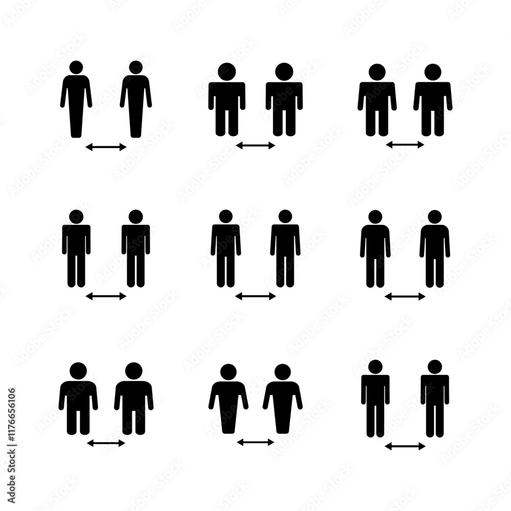 Social distance icon set. social distancing icon. self quarantine sign Social distance icon set. social distancing icon. self quarantine sign