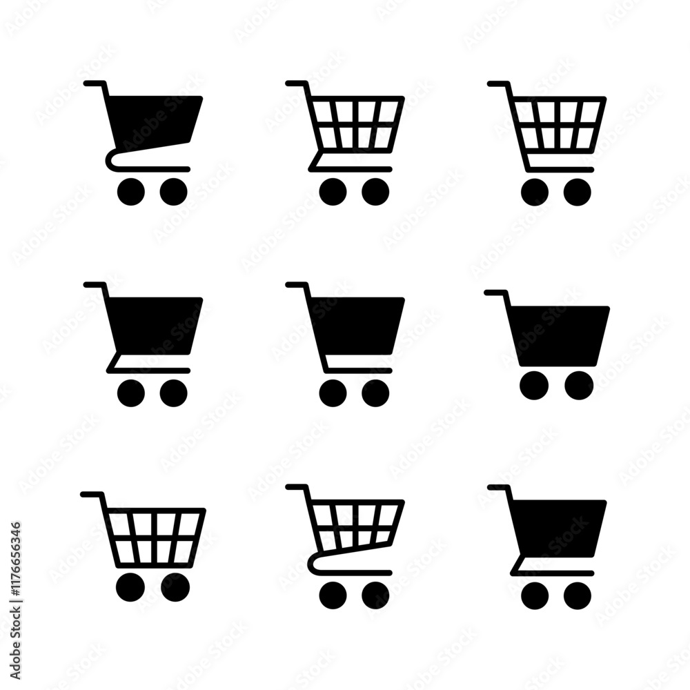 Shopping icon set. Shopping cart icon. Trolley icon vector Shopping icon set. Shopping cart icon. Trolley icon vector