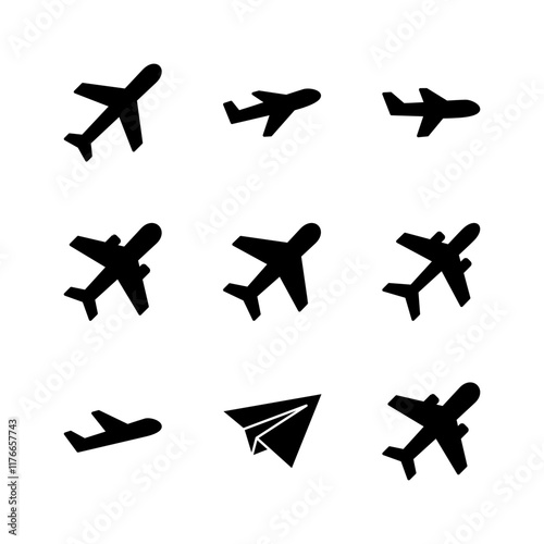 Plane icon set. Airplane icon vector. Flight transport symbol. Travel illustration. Holiday symbol