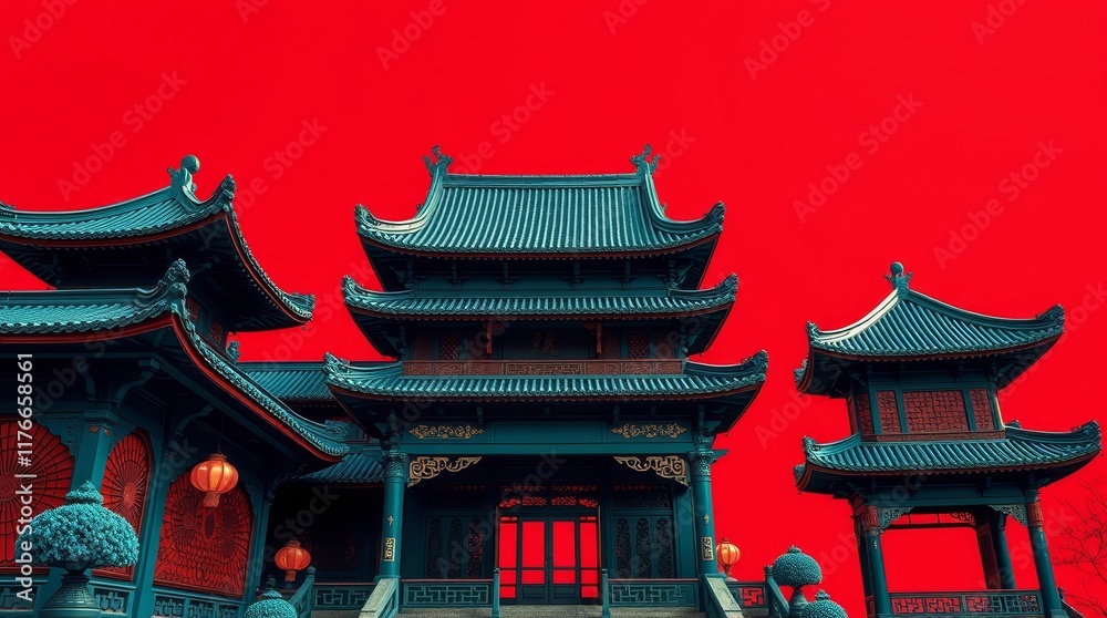 Chinese new year festive background with red decoration, Greeting Chinese new year Chinese new year festive background with red decoration, Greeting Chinese new year