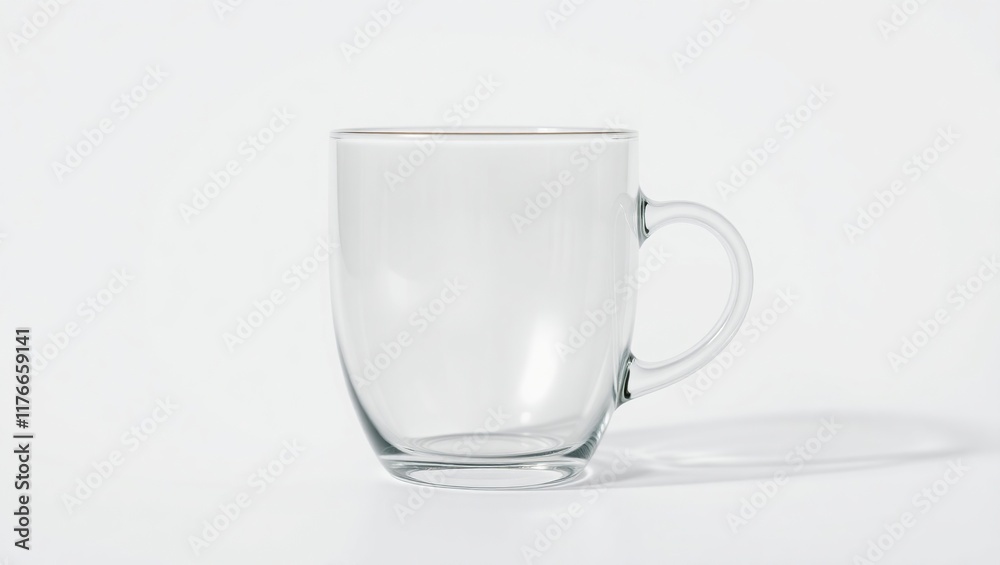 A Clear Glass Mug Sits on a White Background A Clear Glass Mug Sits on a White Background