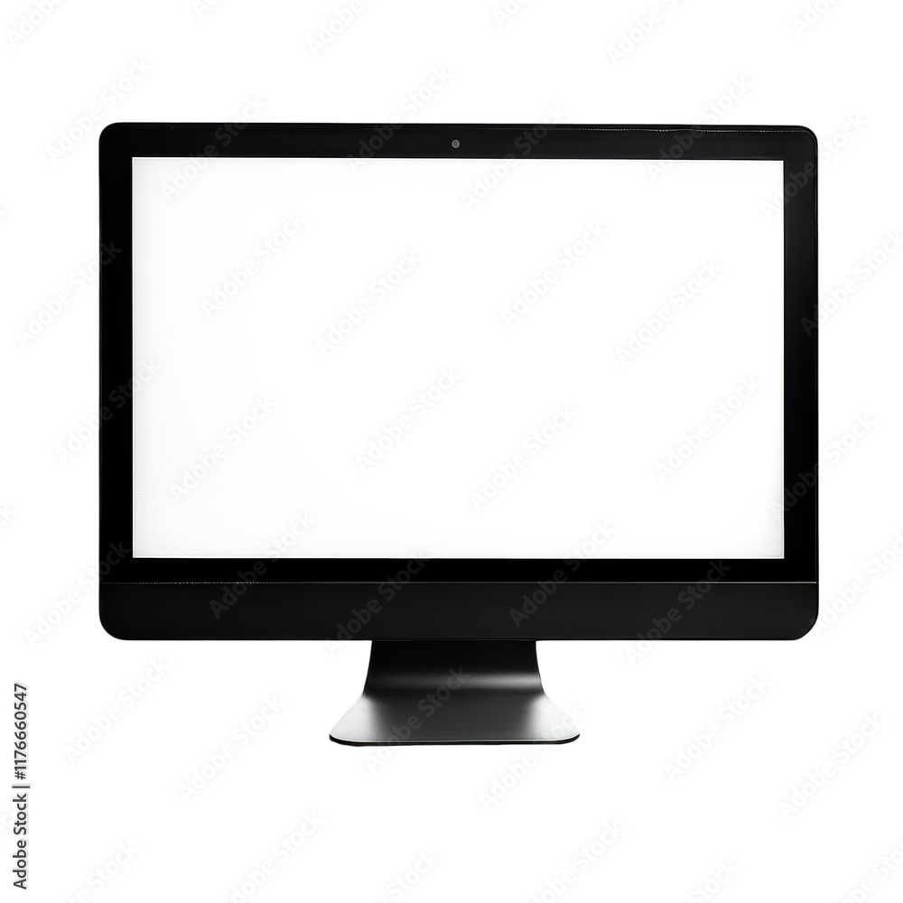 Mockup of a Desktop Computer with Blank Screen on Wooden Table for Design Presentation on transparent background Mockup of a Desktop Computer with Blank Screen on Wooden Table for Design Presentation on transparent background