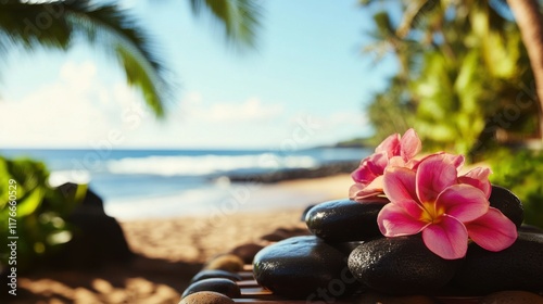 Relaxing beachside spa treatment with hot stones and tropical surroundings in a serene coastal location