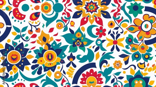 Traditional mandala art ornaments design, white background, vibrant color, seamless pattern.