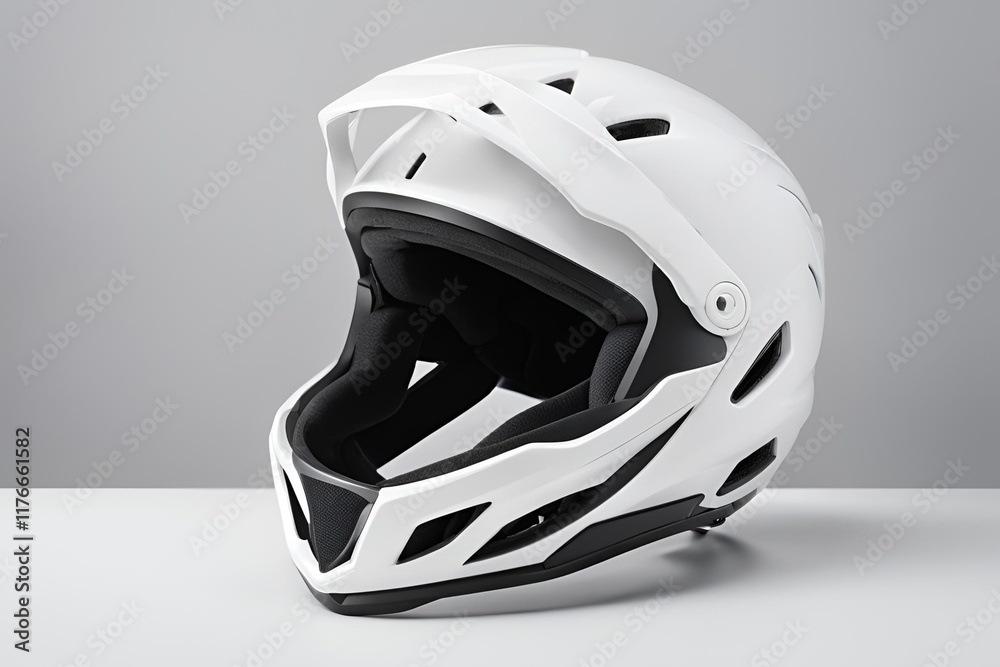 Fototapeta premium White bicycle helmet isolated on white background.