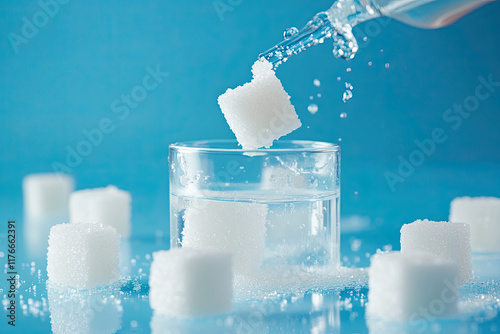 Photograph of sugar cubes being used in a science experiment to demonstrate solubility