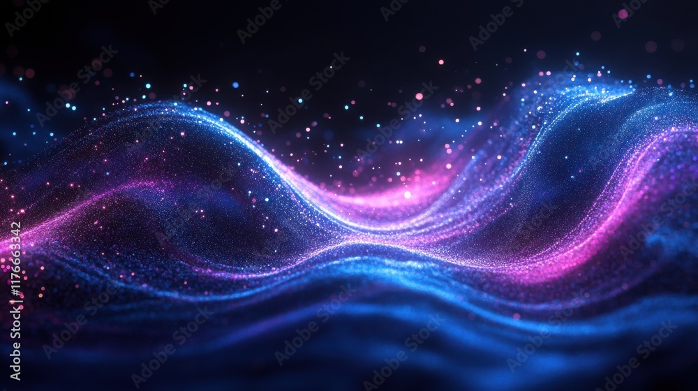 Obraz premium A blue and purple wave of light with a lot of sparkles