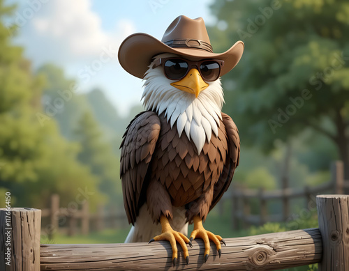 Bald Eagle in a Cowboy Hat and Sunglasses with a Bold and Humorous Wildlife Twist