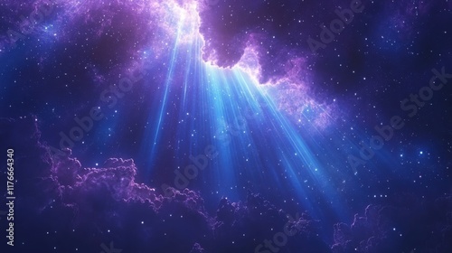 A blue sky with a purple cloud and stars