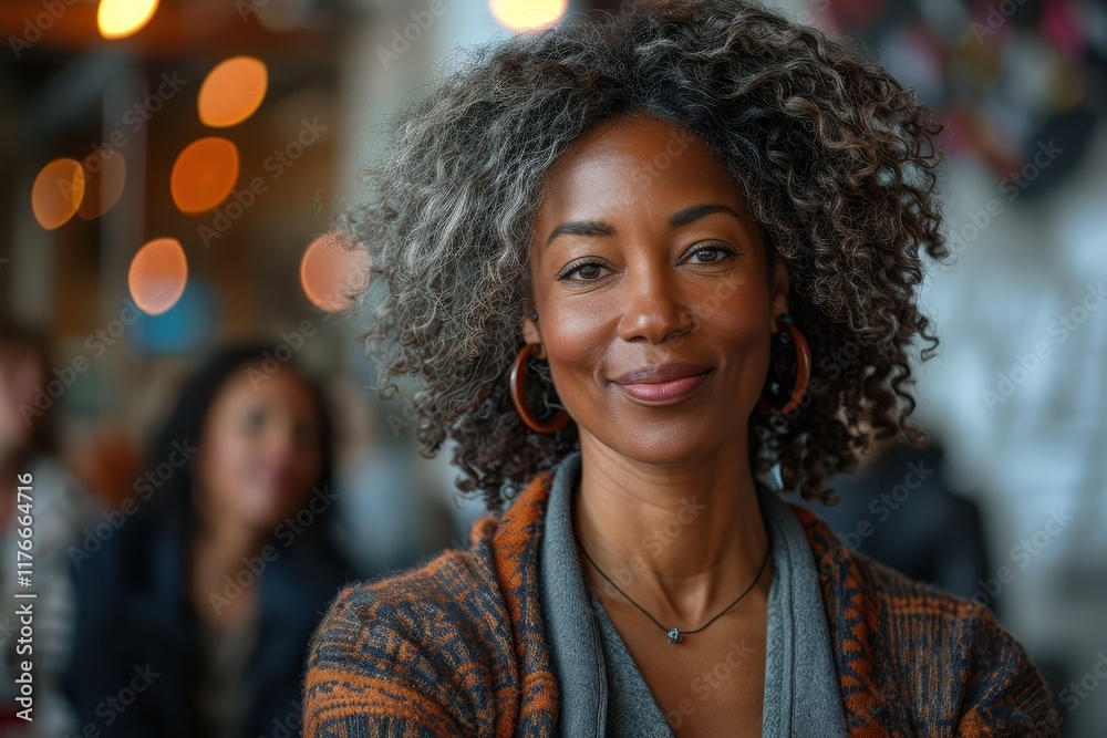 A woman with curly hair smiles warmly, surrounded by a softly blurred background, conveying a feeling of warmth and community. A woman with curly hair smiles warmly, surrounded by a softly blurred background, conveying a feeling of warmth and community.