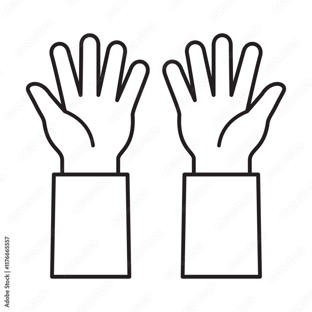 Fototapeta premium Two hands icon. Two hand care gesture symbol. Offering help sign. Thin line icon