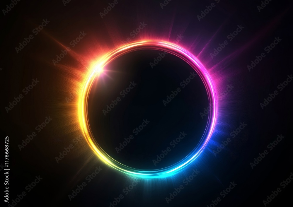 Black background with a glowing multicolored ring in the center. Black background with a glowing multicolored ring in the center.