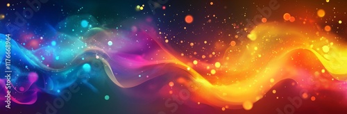 Abstract background with colorful waves and glowing light effects for design projects. 