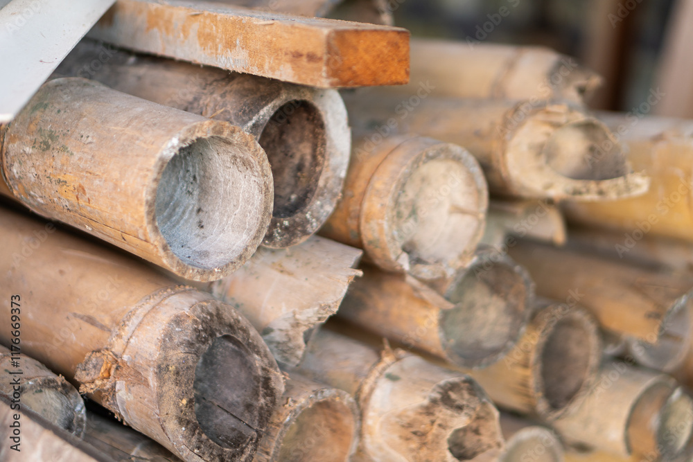 Stacked Bamboo Poles in Natural Setting Stacked Bamboo Poles in Natural Setting