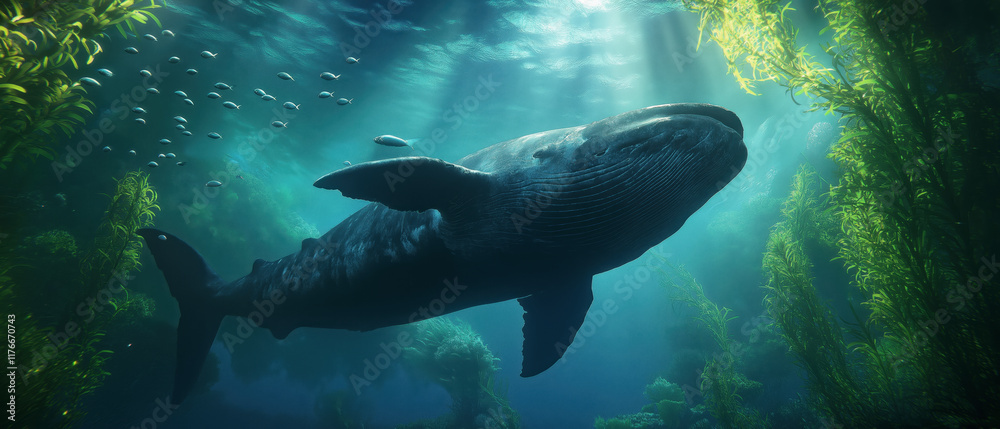 Obraz premium Whale swimming gracefully ocean depths marine life underwater serene