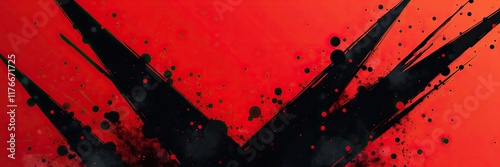 Dynamic Red and Black Abstract Background with Splatters and Sharp Brushstrokes