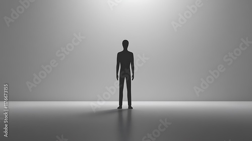 Silhouette of a man standing alone in a minimalist,bright studio,ideal for concepts of solitude